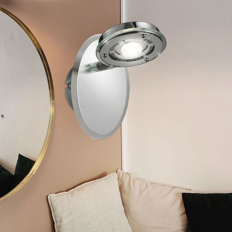 Esto - led Wandlampe chrom Leseleuchte Wandleuchte Schlafzimmerlampe, Glas Stahl gebürstet, 5W 450lm warmweiß, LxH 10x 1...