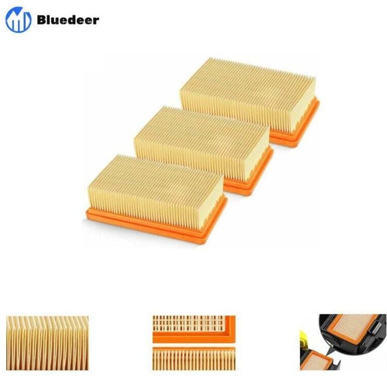 3er-Pack Ersatz-Flachfaltenfilter für Kärcher MV4, MV5, MV6, WD4, WD5, WD6, Nass-Trocken-Staubsauger