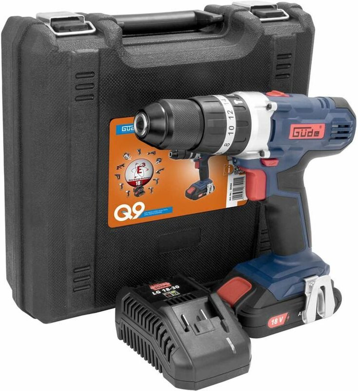 Güde - Q9 Akku Schlagbohrschrauber bsb 18-201-30K Koffer + 13 tlg Bohrer & Bit Set
