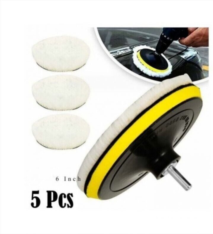 BEBUSINGOTO 5-teiliges Set mit 150-mm-Wollpolierpads, Polierscheiben, Polierschwämmen, Autopolierset mit M14-Bohrer zum ...