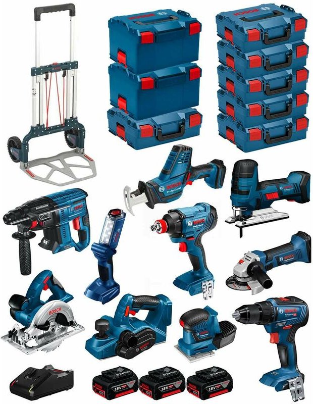BOSCH Kit 18V BK1001 (GST18V-LIS+GKS18V-LI+GBH18V-21+GWS18-125V-LI+GSR18V-55+GSA18V-LIC+GDX18V-180+GLI18V-300+GHO18V-LI+...