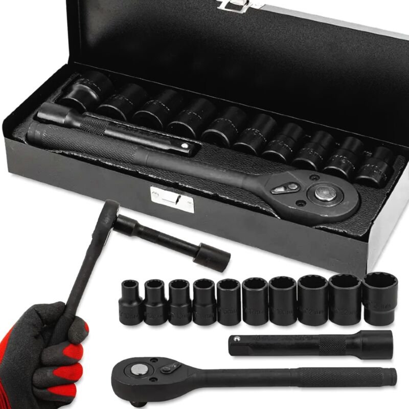 FORCEKRAFT Schlagschrauber-Steckschlüsselsatz, 12-teilig, 1/2" + Koffer