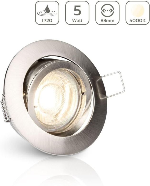 Einbauspot IP20 rund schwenkbar Bajonettverschluss - Farbe: Edelstahl-gebürstet - LED Leuchtmittel: GU10 5W neutralweiß