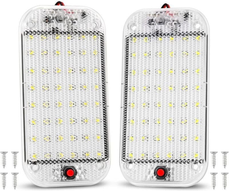 Jusch - 12V led Innenbeleuchtung Helle Autolampe 48 LEDs mit Ein/Aus-Schalter für Van Camping Boot 2 Stück