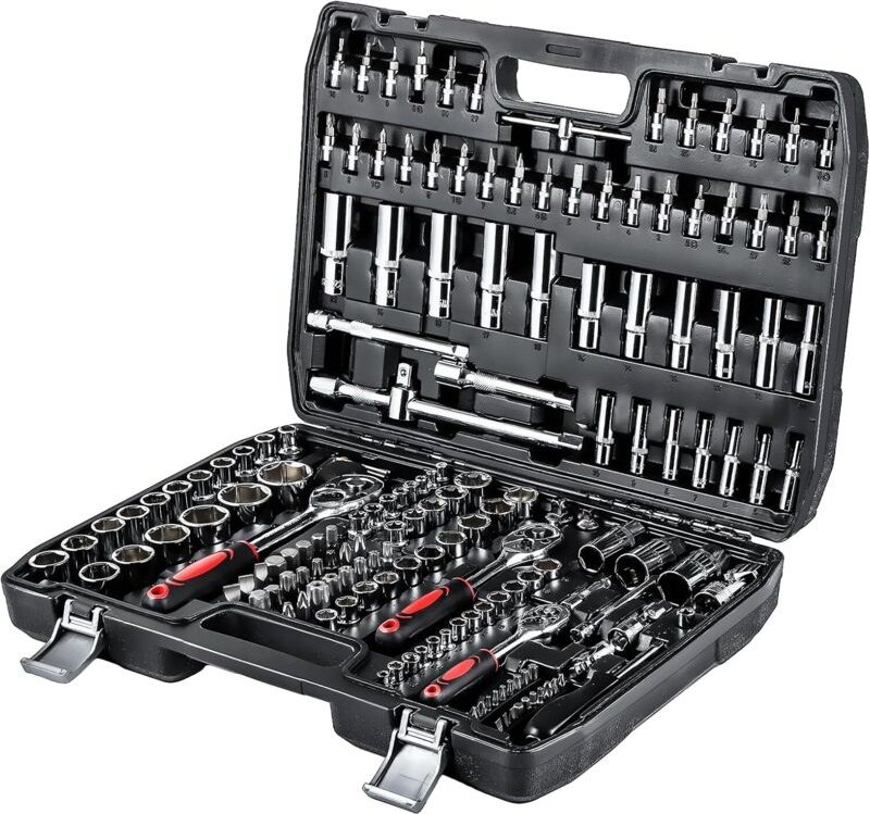 Youyijia Steckschlüsselsatz, Werkzeugkoffer 1/2"1/4"3/8"172-teiliges Ratschenkasten mit Knarrenschlüsseln Werkzeug Schra...