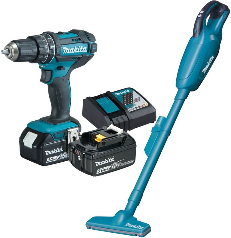 Makita Akku Kombo Kit 18V DLX2422 DHP482 + DCL181F + 2 Akkus Ladegerät + Zubehör