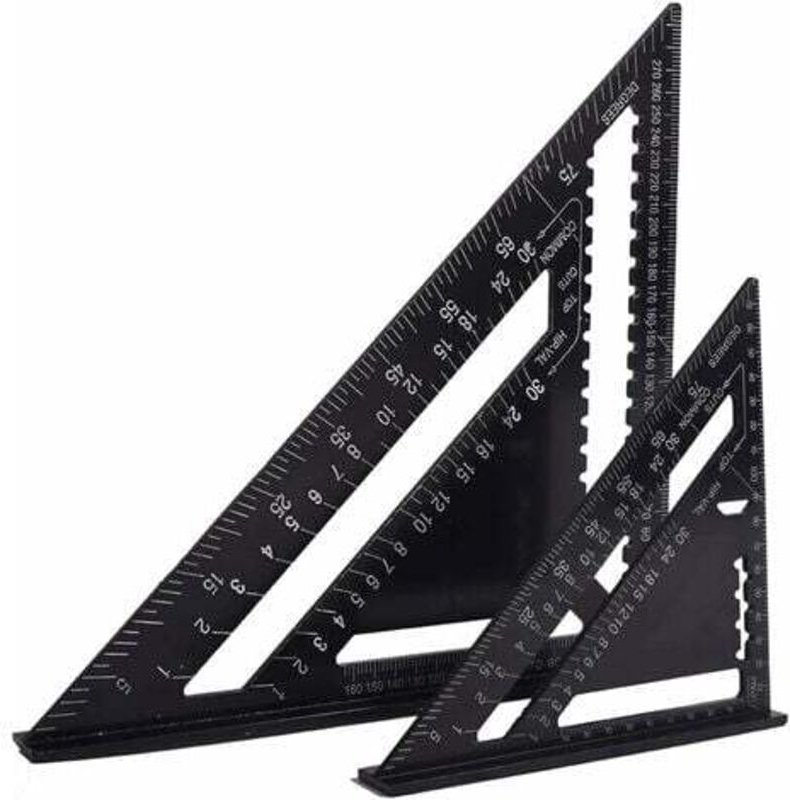 Multifunktionaler Zimmermannswinkel 18 cm und 30 cm, Dreiecklineal aus Aluminium, Winkelmesser mit 45°- und 90°-Winkelme...