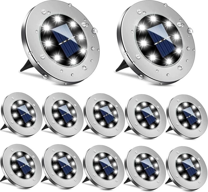 Solar-Außenleuchten, 12 Stück Einbau-Solarstrahler für den Außenbereich, 6000K, wasserdicht IP65, Solar-Gartenleuchten f...