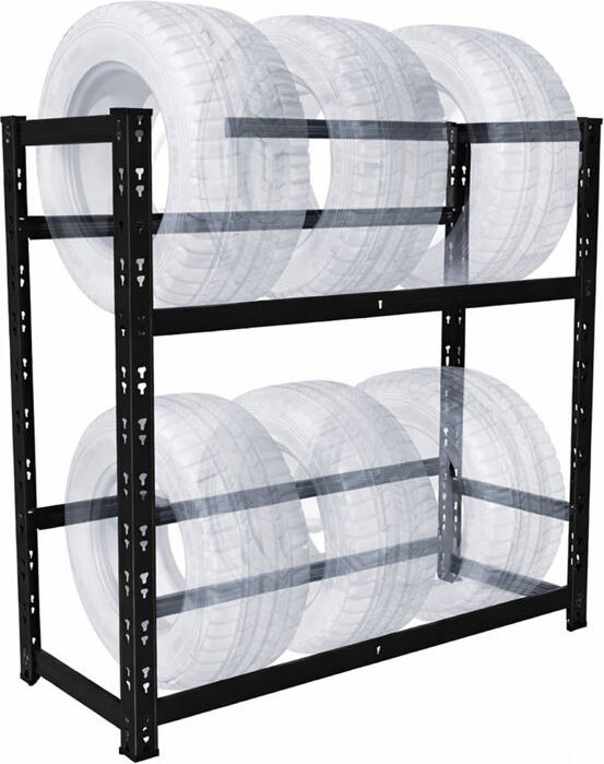 Relaxdays Reifenregal für 4–6 Räder, HBT: 100 x 85 x 35 cm, 150 kg je Ebene, Räderregal, Stecksystem, Stahl, schwarz