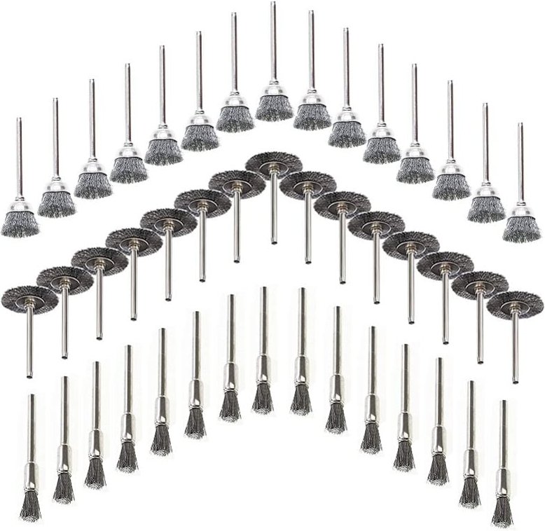 Memkey - 45 Stück Drahtbürsten, Edelstahldraht-Metallbohr-Rotationsbürsten, für Metall für Bohrwerkzeuge, Polieren, Rost...