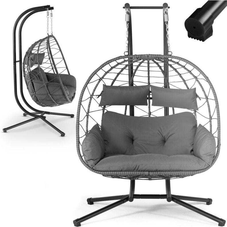 Doppelhängesessel Aria - Polyrattan Hängesessel mit Gestell & Kissen - Schaukel für zwei Personen - Outdoor Indoor Sesse...