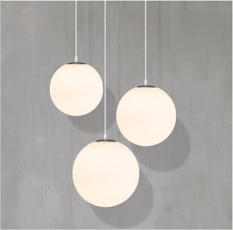 Modern Industrielle Pendelleuchte Kreative Runde Hängeleuchte Glas Opal weiß Kronleuchter 3 Stücke Ø15CM