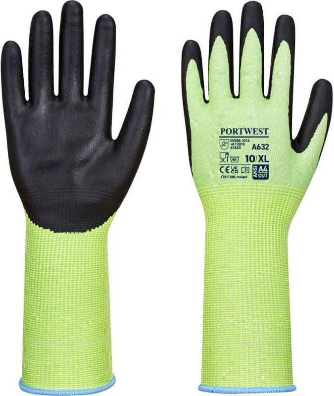 Lange grüne Handschuhe mit grüner/schwarzer Manschette, Größe S - Größe 7