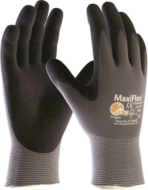 FP - atg MaxiFlex Ultimate Nylon-Strickhandschuh grau/schwarz 34-874 Größe 10