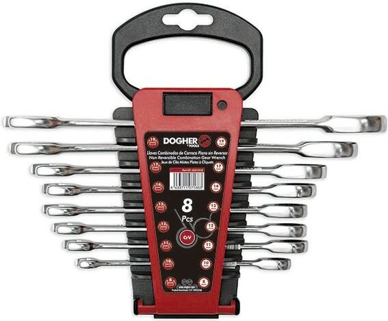 Dogher - Set mit 8 Ringschlüsseln flache Ratsche ohne Rücklauf 4557-018