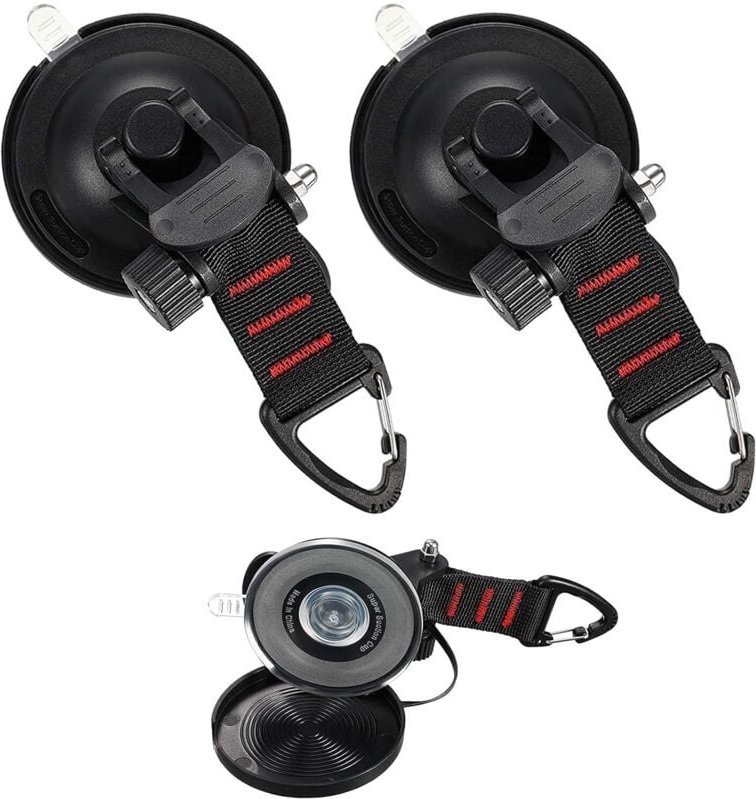 Saugnapf mit Befestigungshaken, Markisen-Saugnapf-Befestigungshaken für Auto-Seitenzelte, Camping-Planenzubehör (2 Stück...