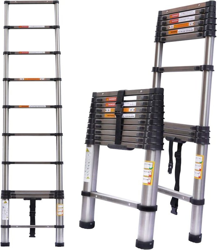 Teleskopleiter EN131, Verlängerungsleiter, 3,2 m Edelstahl-Mehrzweckleiter für den täglichen Haushalt oder Hobbys, 150 k...