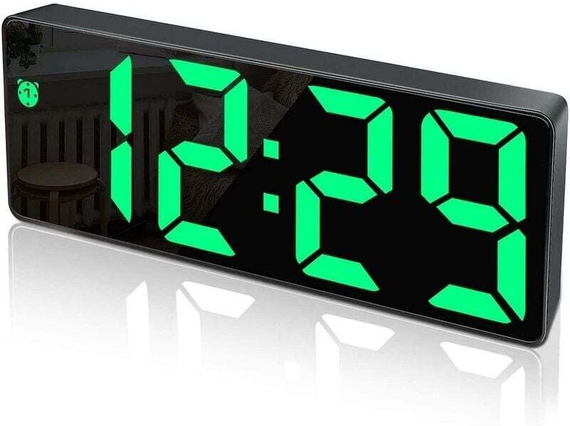 Vtizikl Digitaler Wecker, großes LED-Display, Spiegeloberfläche, Schlummerfunktion, USB-Ladeanschluss, einstellbare Hell...