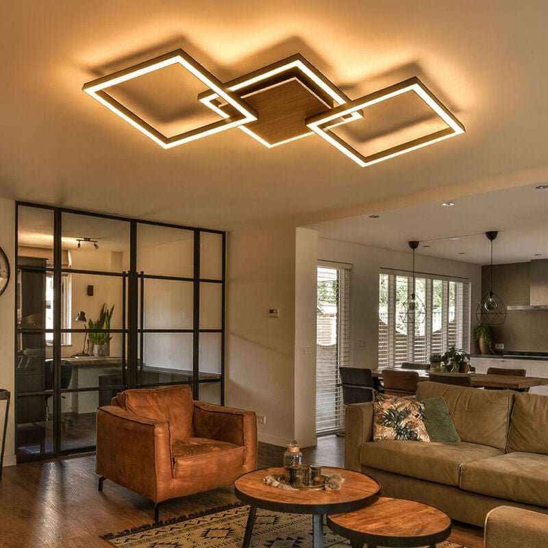 Globo Lighting - Deckenlampe Holzoptik Deckenleuchte Wohnzimmerlampe led Designleuchte braun schwarz, 24W 1400lm warmwei...