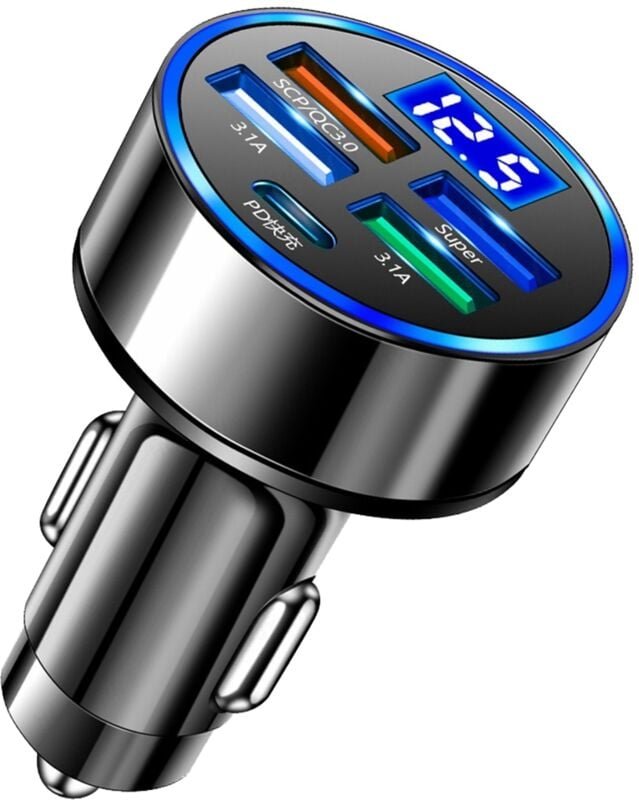 5-In-1-Auto-Ladestecker-Adapter, LED-Digitalanzeige, 15-W-Autoladegerät-Adapter, Schnelles Laden, Einfache Installation