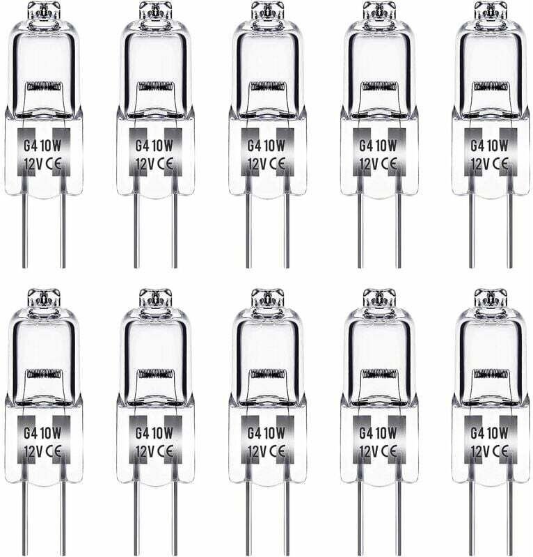 Fei Yu G4 Halogenlampe, 12 V, 10 W, Warmweiß (3000 K), 150 lm, dimmbar, G4-Halogenlampe, klare Kapsellampe, 10er-Packung
