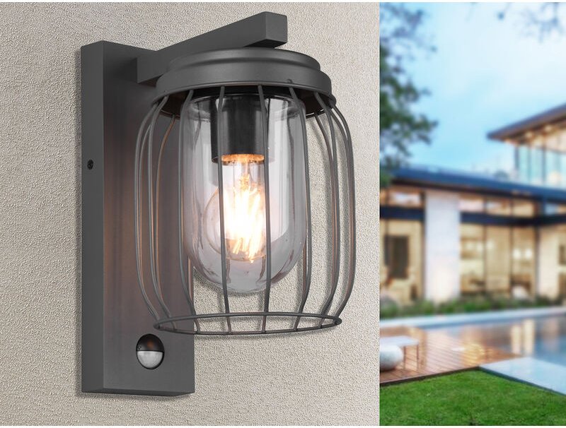 Meinewunschleuchte - led Außenwandleuchte Laterne mit Bewegungsmelder Höhe 28cm, Anthrazit