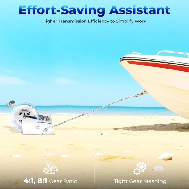 Handseilwinde, Seilwinde mit Gummigriff, 10 m Stahlseil, Maximale Zugkraft 1500 kg, Hubzugkraft 600 kg, Handwinde für LK...