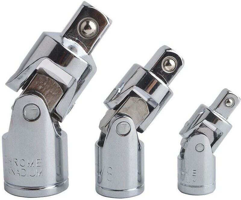 3-teiliges Schlagschrauber-Steckschlüssel-Set mit Kreuzgelenk, Drehantrieb, Adapter, Reduzierstück, Cr-V-Stahl, silberfa...