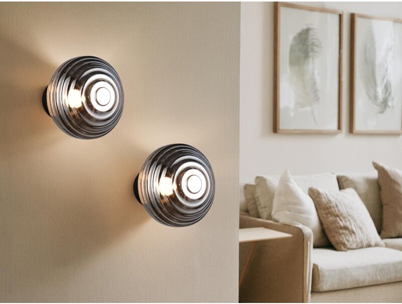 Meinewunschleuchte - 2er set Akku Wandleuchten mit Rauchglas Lampenschirm dimmbar, ø 15,5cm