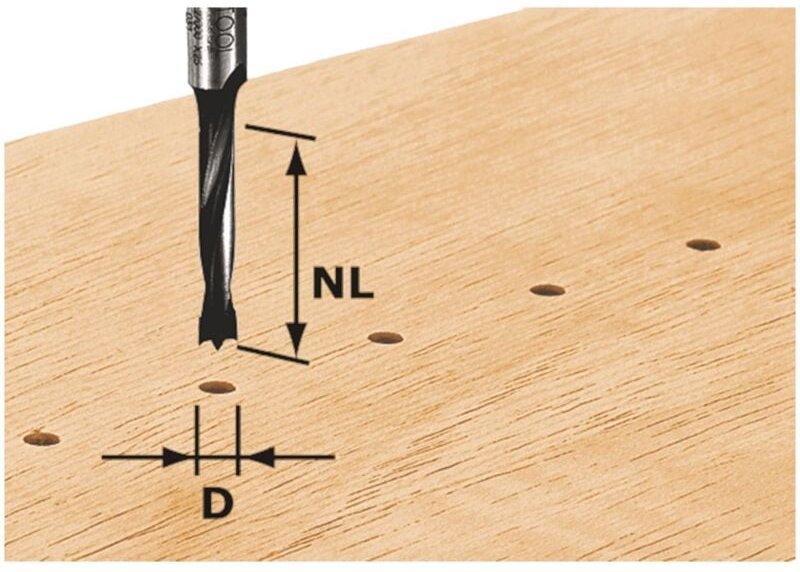 Thumbnail - Hw D3/16 Dübelbohrer 3 x 16 x 55 x 8 mm ( 491065 ) für Oberfräse of 900, of 1000, of 1010, of 1010 r, of 1400 - Festool