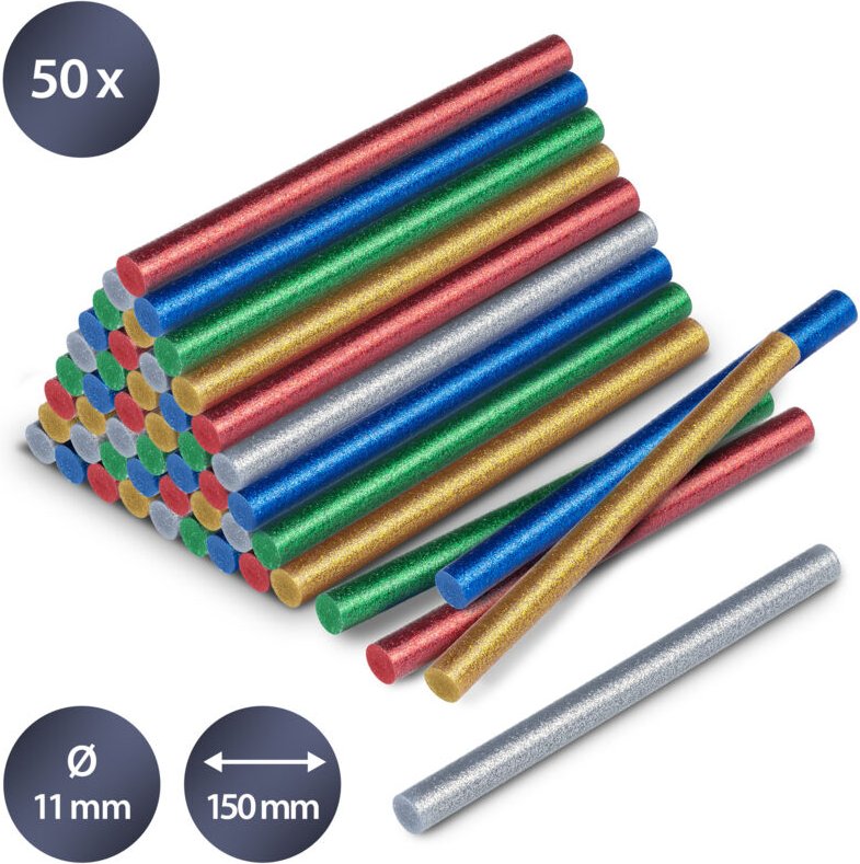 Heissklebestifte-Set Glitzer, 50 Stück (ø 11 mm) - Trotec