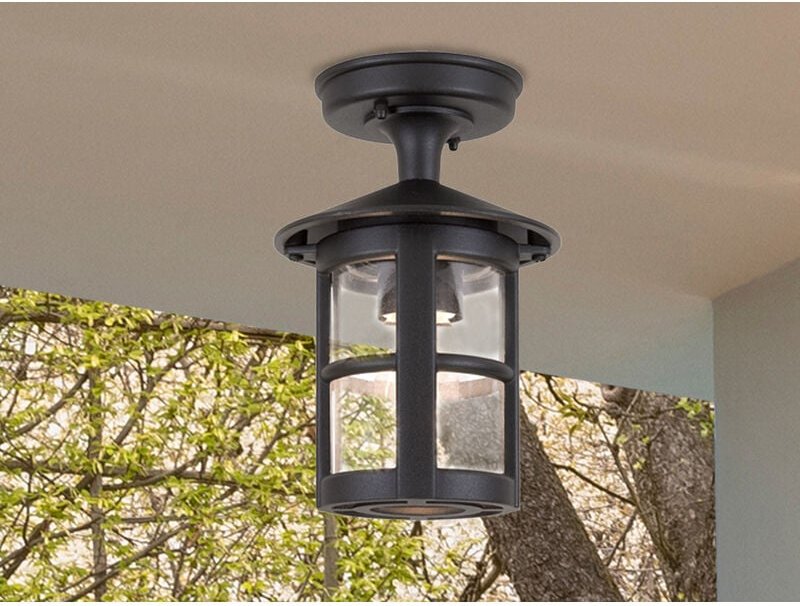 Elstead - Außen Deckenlaterne hereford aus Alu im Landhausstil, Schwarz Höhe 23,5cm