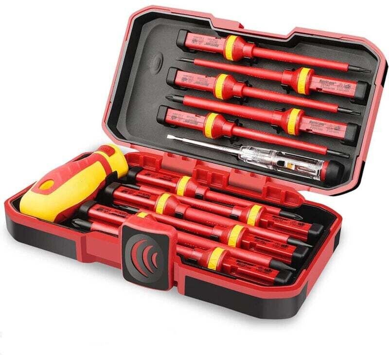 CHOYCLIT 13-teilig, isoliertes Schraubendreher-Set, CR V, Hochspannung 1000 V, magnetisch, Kreuzschlitz, Schlitz, Torx, ...
