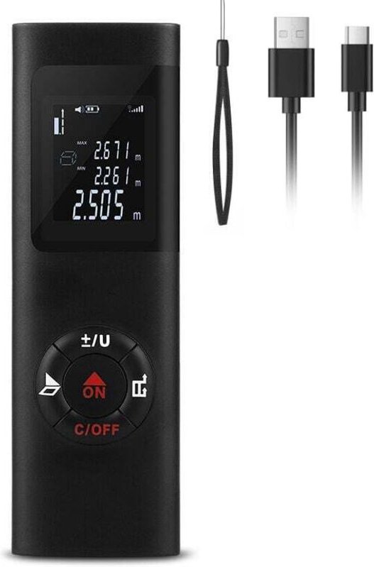 Tragbarer digitaler Laser-Entfernungsmesser IPSXP 60 m, Oberflächenvolumenrechner, Pythagoras-Funktion, IP54, LCD-Hinter...