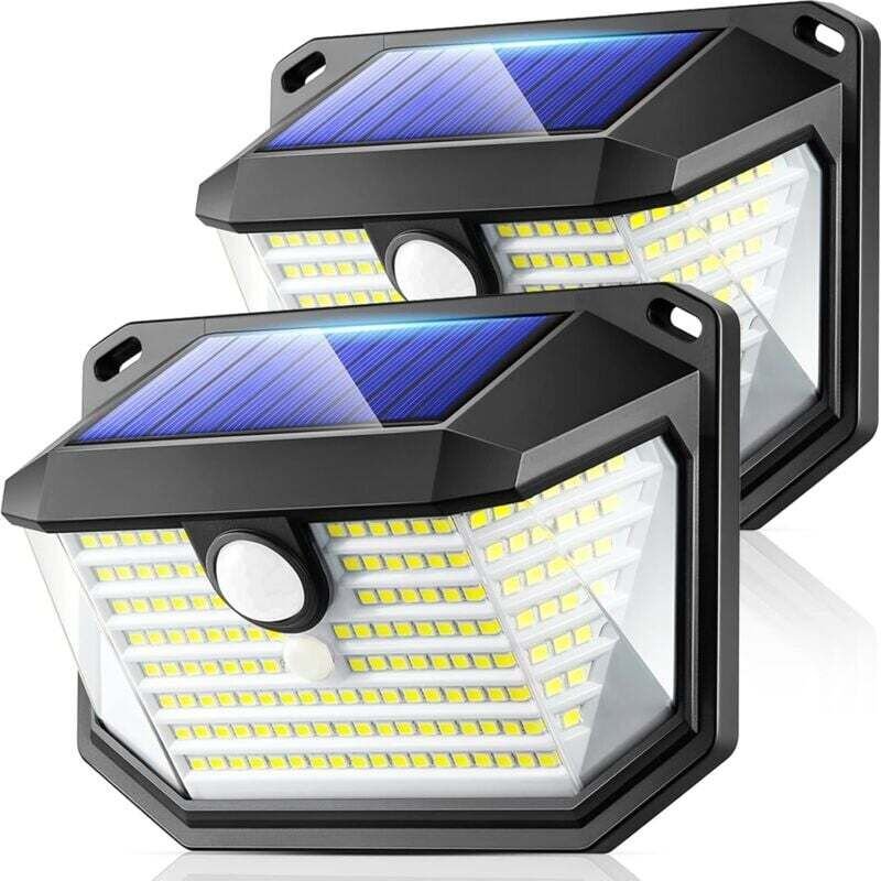 2-teiliges Solar-Außenleuchten-Set mit Bewegungsmelder, IP65 wasserdichte Wandleuchte, 3 Modi, 178 LEDs