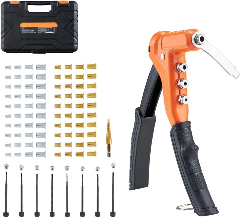 Mophorn Nietmutternzange Set 23 cm, Einhand-Nietzange mit 8 Dornen, Stufenbohrer & 80 Muttern in metrischen und SAE-Größ...