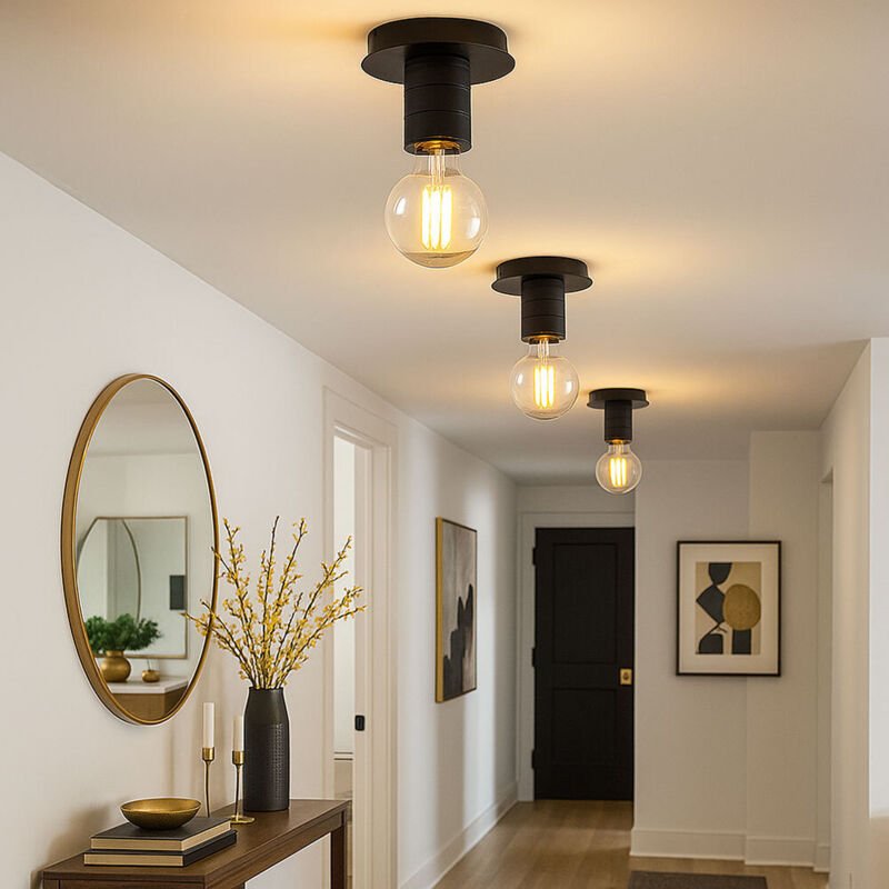 Deckenlampe Deckenleuchte 1 Flammig Wohnzimmerleuchte schwarz, Metall Alu, 1x E27 Fassung, DxH 15x11 cm, 3er Set