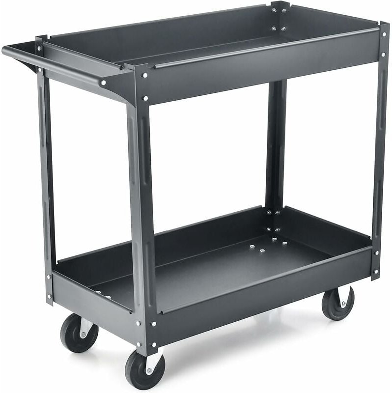 Goplus - 2 Etagen Werkzeugwagen, multifunktionaler Materialwagen aus Metall bis 100kg belastbar, Werkstattwagen Rollwage...