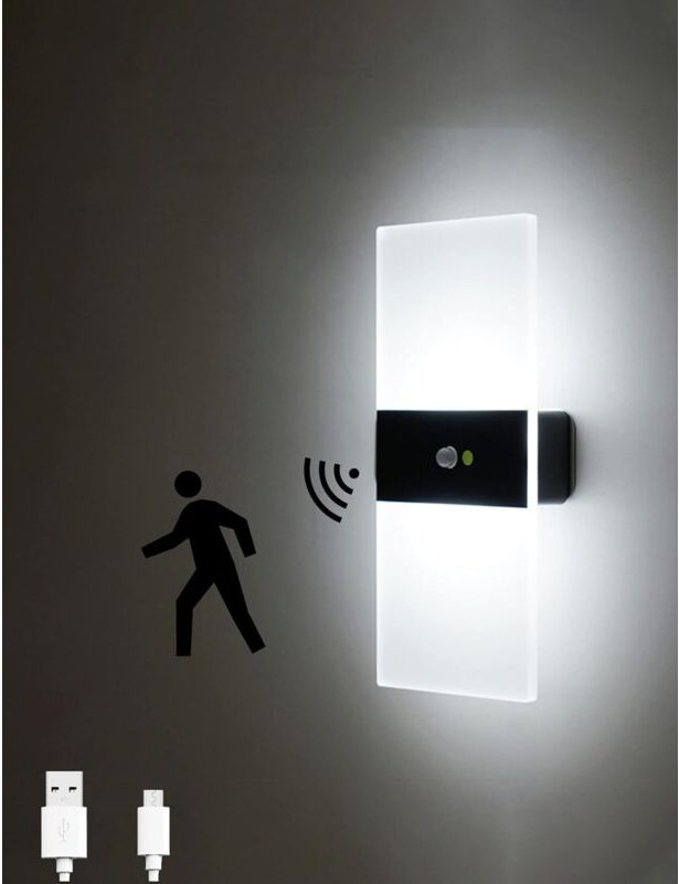 LED-Sensor-Wandlampe, USB-Aufladung, kabelloses Bewegungsmelder-Nachtlicht, automatisches An-/Ausschalten für Schlafzimm...
