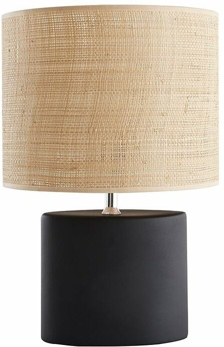 Tischleuchte Keramik mattschwarz mit Bastschirm tiga