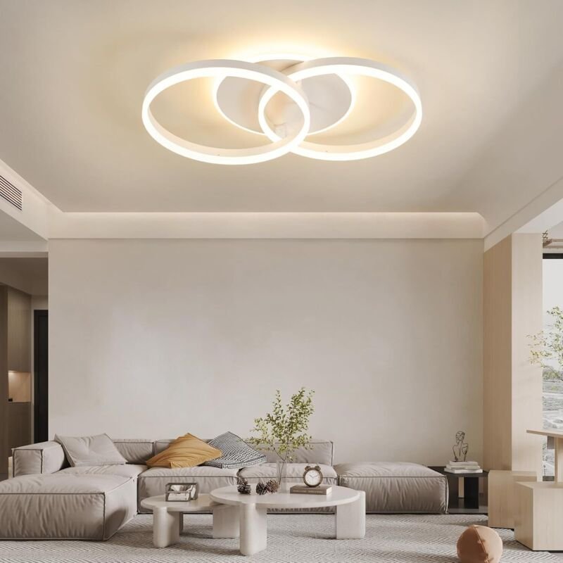 Amdelne LED Deckenleuchte 68cm,48W dimmbare 2-Ringen Design,Wohnzimmerlampe mit Fernbedienung,Nachtlicht Memoryfunktion,...