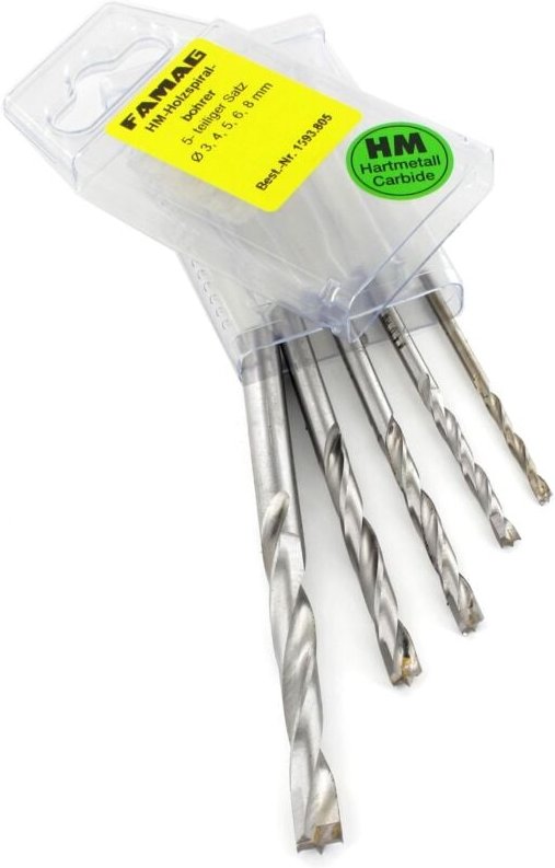 Famag - Holzspiralbohrer Set hm 5-tlg Bohrer ü"èÏ 3-4-5-6-8mm Holzbohrer Box 1593805