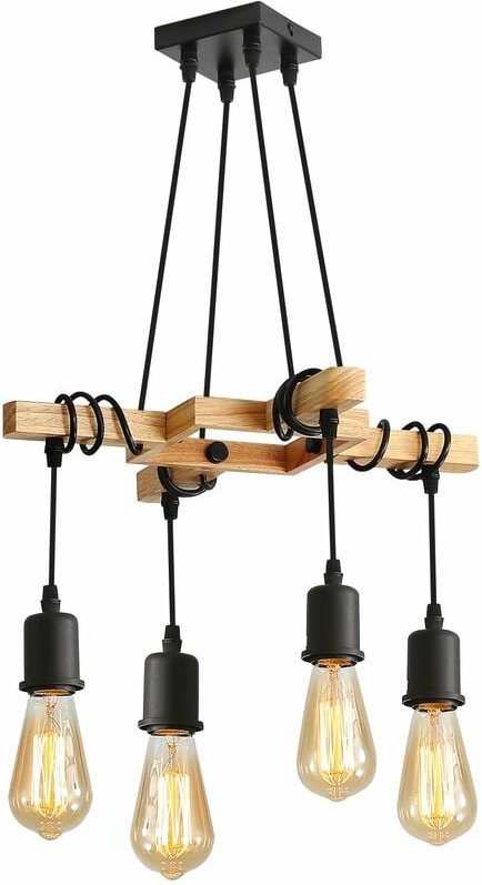 Thumbnail - Goeco - Industrielle Hängeleuchte, Vintage Deckenleuchte aus Holz und Schwarz, Industrieller Kronleuchter, Für Wohnzimme...