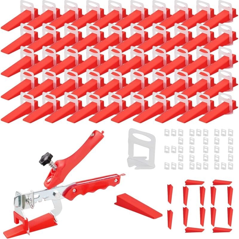 Fliesennivelliersystem, Fliesennivellierset, 1 Zange, 300 2-mm-Clips, 100-teiliges wiederverwendbares Keilset, Fliesenni...