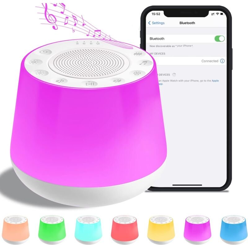 Weißes Rauschen für Babys, 3-in-1-Geräuschmaschine mit 7-farbigem Nachtlicht und 32 beruhigenden Geräuschen, Timer- und ...