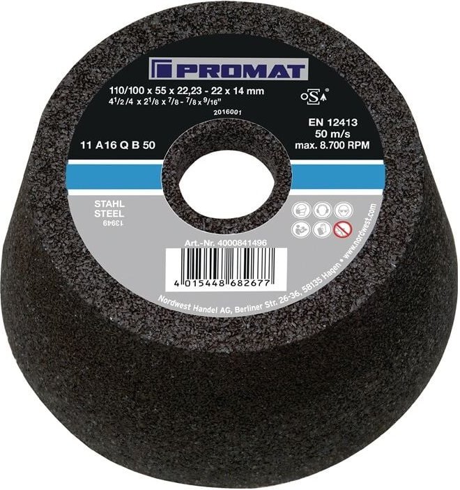 Thumbnail - Promat - Schleiftopf A24Q 110/100 mm Stahl und Stahlguss 24 Bohrung 22,23 mm