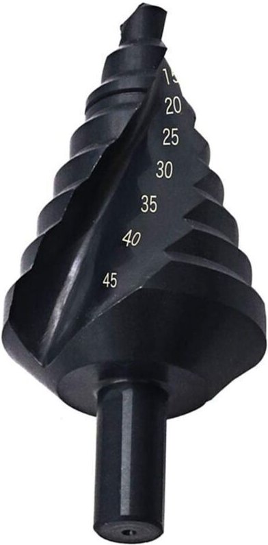 Titanbeschichteter 10–45-mm-Kegelbohrer, Stufenbohrer zum Bohren und Ausdrehen von Stahl, Schwarz