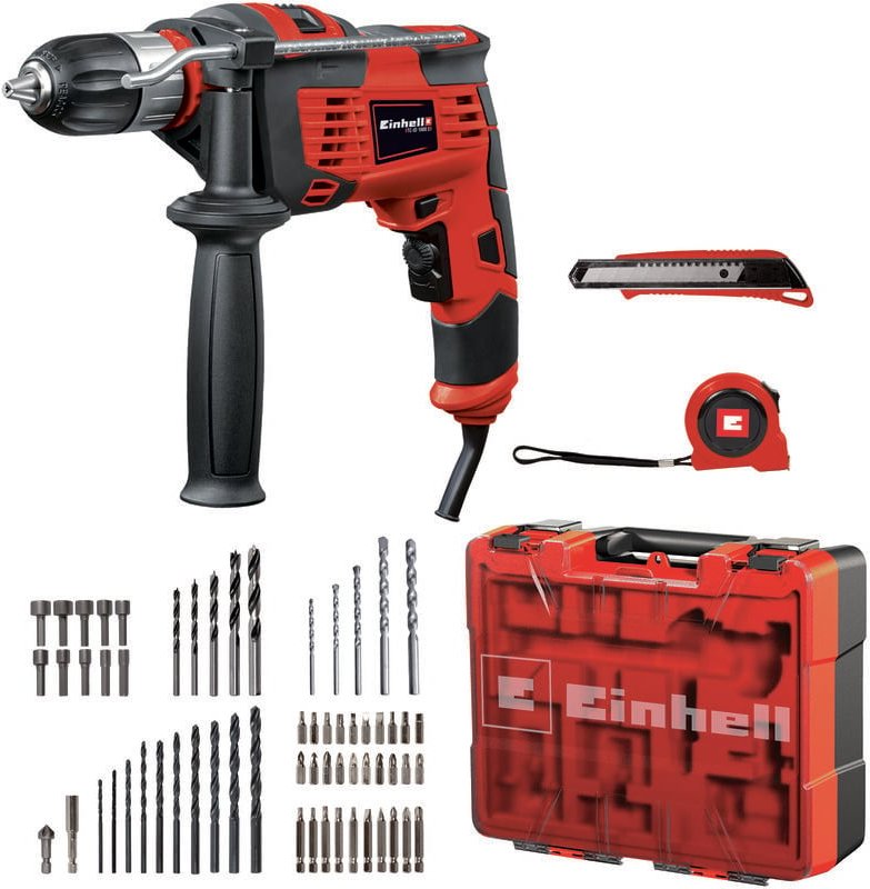 Schlagbohrmaschinen-Set tc-id 1000 e Kit +64 (1010 w, Drehzahl-Elektronik, 13 mm-Schnellspannbohrfutter, Schlagzahl 48.0...