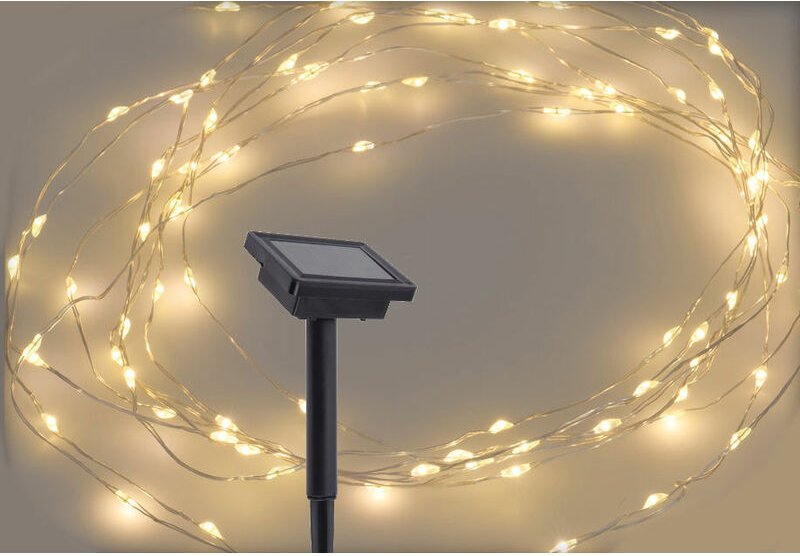 Solar Draht Lichterkette warm weiß - 100 led / 7 m - Garten Deko Beleuchtung Außen