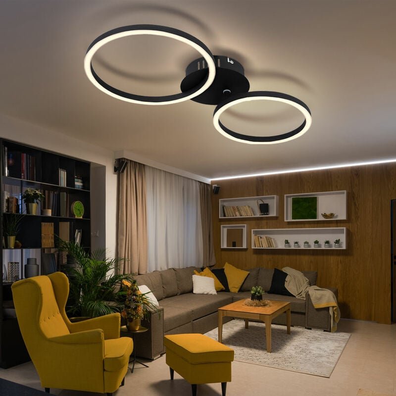 Thumbnail - Globo - Deckenleuchte Ring Design Deckenlampe schwarz Wohnzimmerlampe, aus Metall,1x led 24W 900Lm warmweiß, LxBxH 49x25...